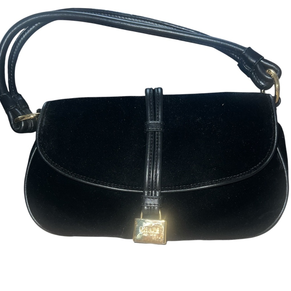 Vtg Chaps Ralph Lauren Black Velvet Shoulder Bag Gold Padlock NWOT